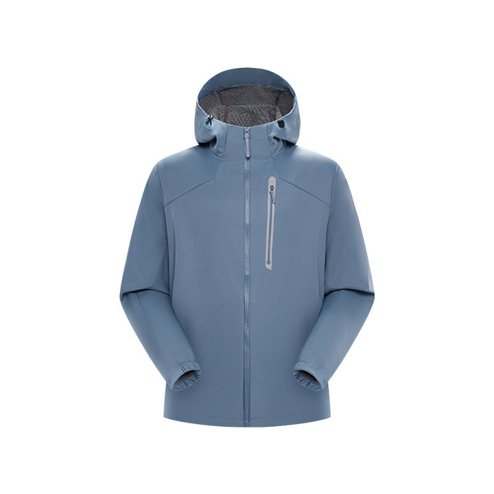 Herren Wasserdichte Softshell-Outdoorjacke mit verstellbarer Kapuze, verschweißten Reißverschlüssen und reflektierender Brusttasche Drune
