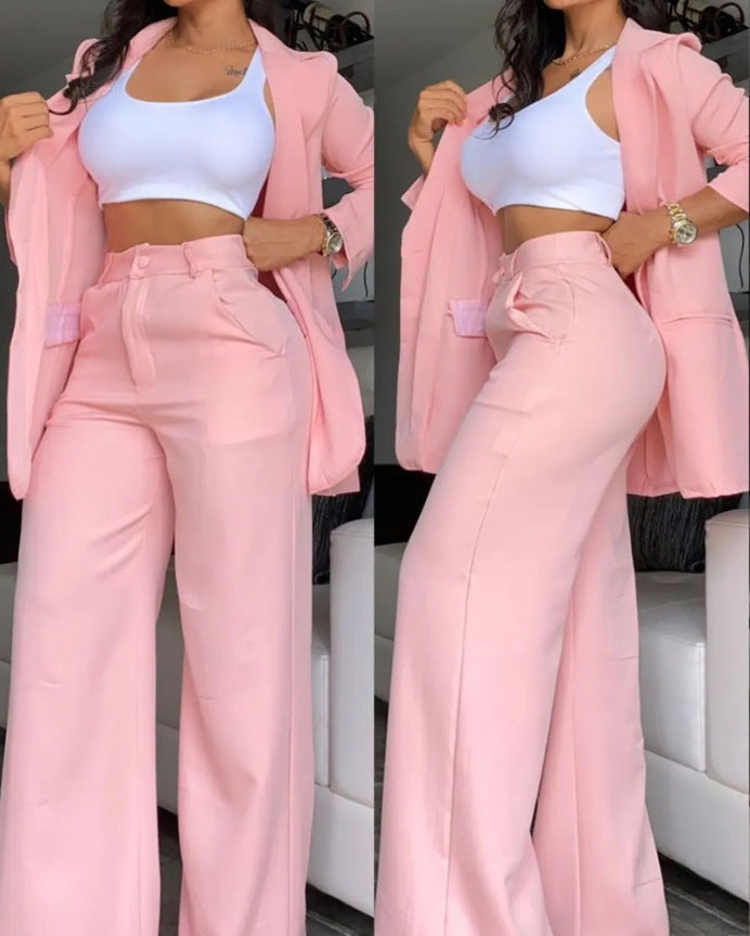Damen Zweiteiliges Business-Anzug-Set mit weitem Bein und taillierter Jacke Drune