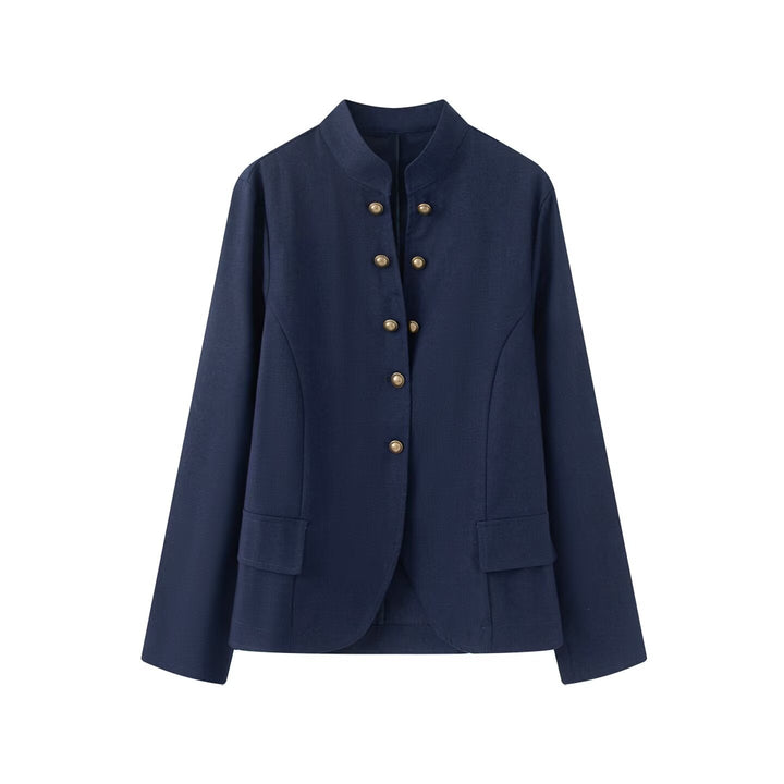 Damen Elegante Kurzjacke mit Stehkragen, Zierriegelknöpfen und Pattentaschen Drune