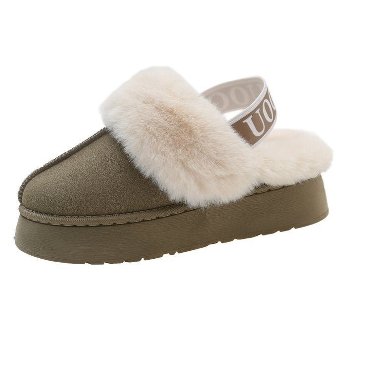 Damen Pelzgefütterte Slingback‑Pantoletten mit elastischem Markenriemen und leichter Plateausohle Drune