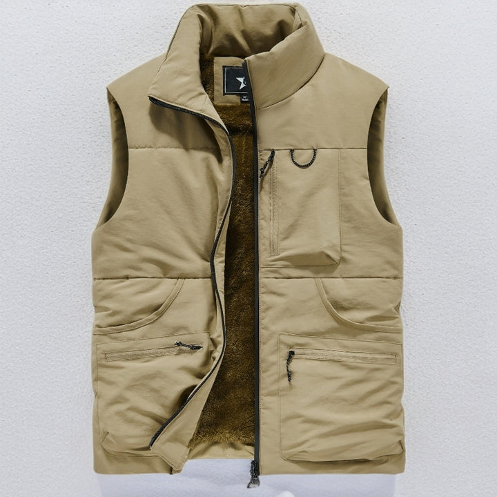 Herren Wattierte Outdoor-Weste mit Teddyfutter, hohem Kragen und Multifachtaschen Drune