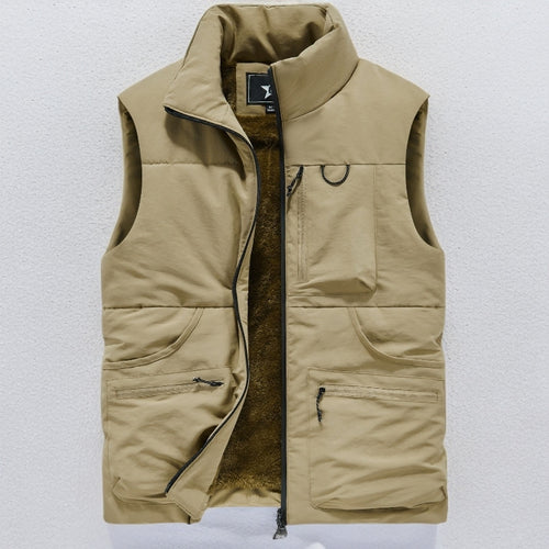 Herren Wattierte Outdoor-Weste mit Teddyfutter, hohem Kragen und Multifachtaschen Drune