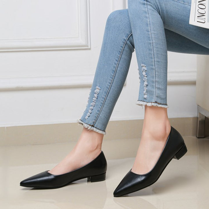 Damen elegante spitze Ballerinas mit bequemem Blockabsatz Drune