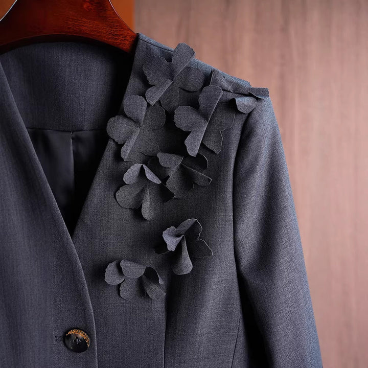 Damen Modischer Blazer mit 3D-Blüten-Details Drune