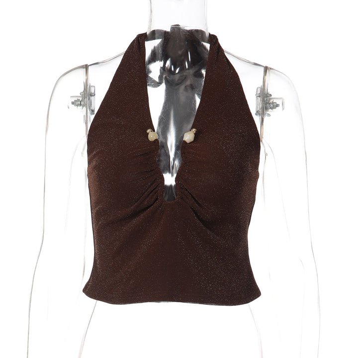 Damen Glitzerndes Haltertop mit tiefem V-Ausschnitt Drune