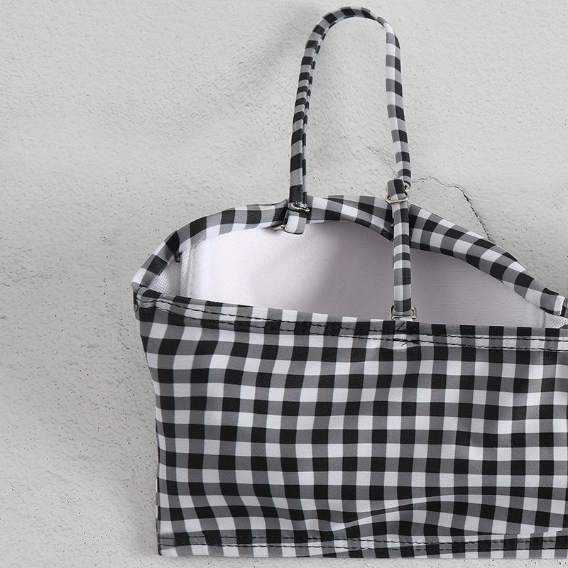 Damen Hochgeschnittener Karo-Bikini mit gepolstertem Oberteil Drune