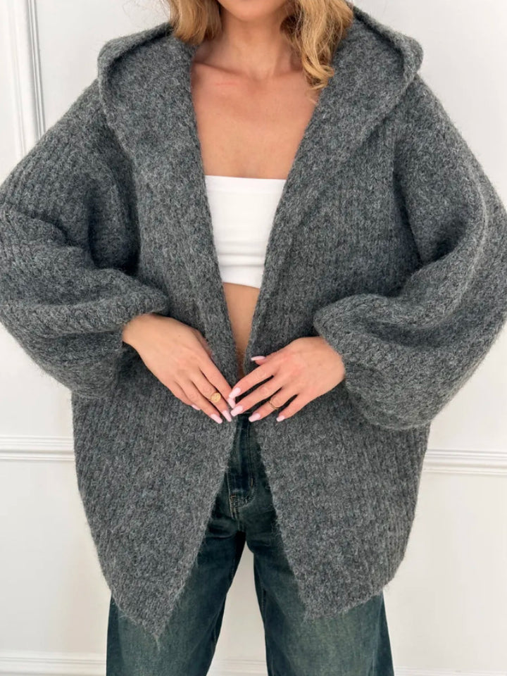 Damen Oversized Strickjacke mit Kapuze Drune