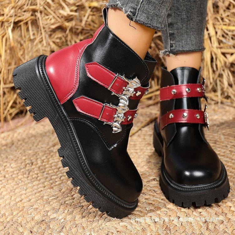 Damen Stiefeletten mit modischen Schnallen und robustem Profil Drune