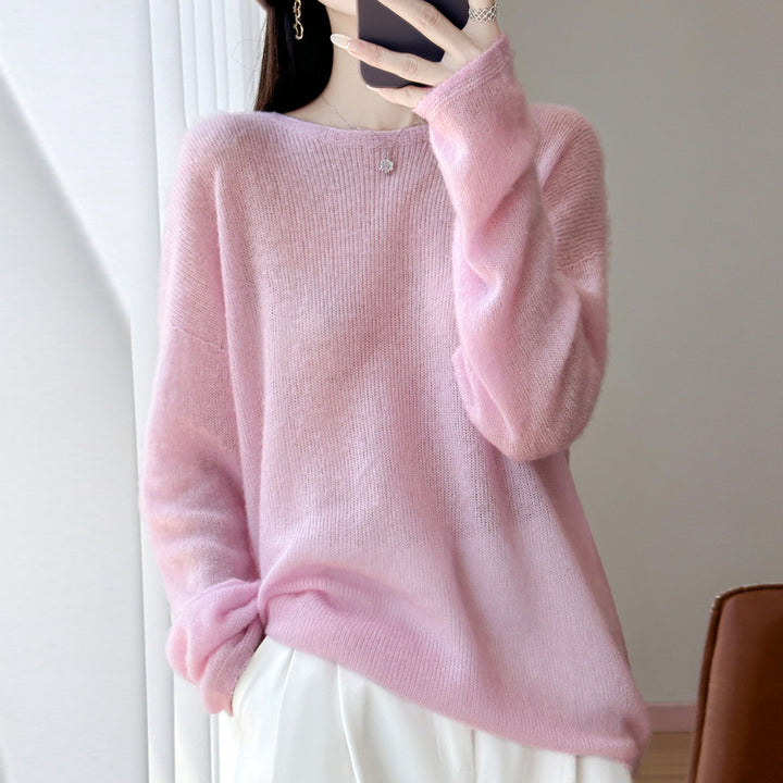 Damen Ultraleichter Mohair‑Look Oversize-Pullover mit U-Boot-Ausschnitt und überschnittener Schulter Drune
