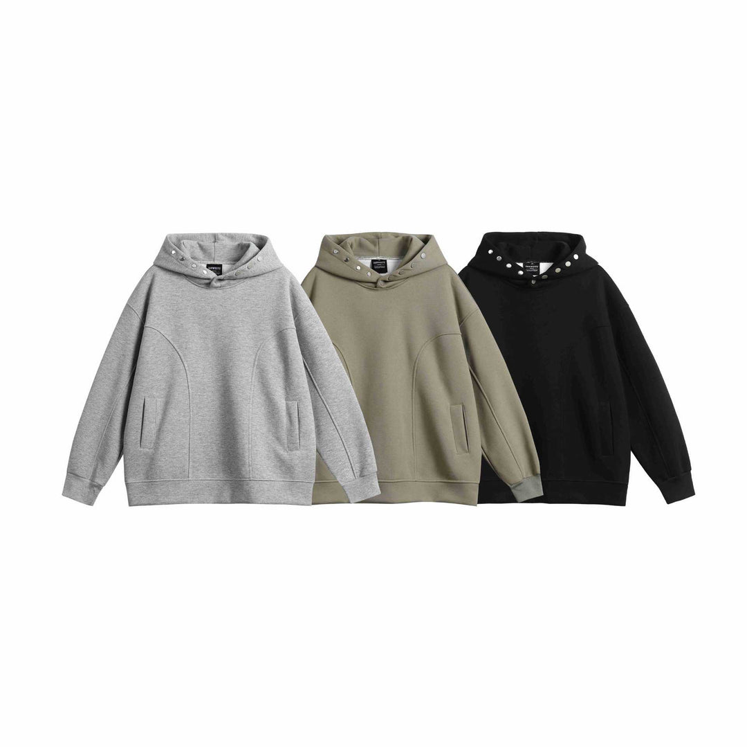 Unisex Oversize Kapuzenpullover mit Druckknopffunnel und Teilungsnähten Drune