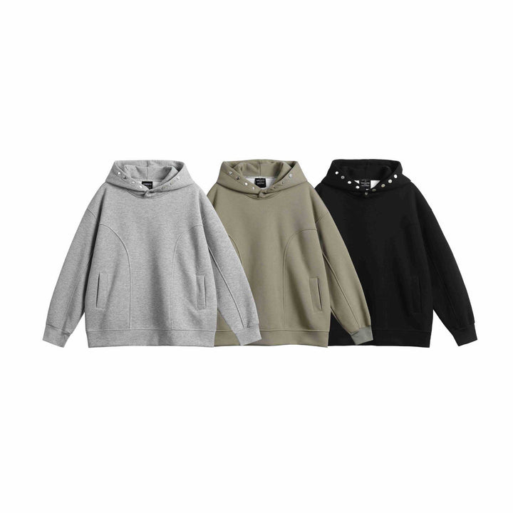 Unisex Oversize Kapuzenpullover mit Druckknopffunnel und Teilungsnähten Drune