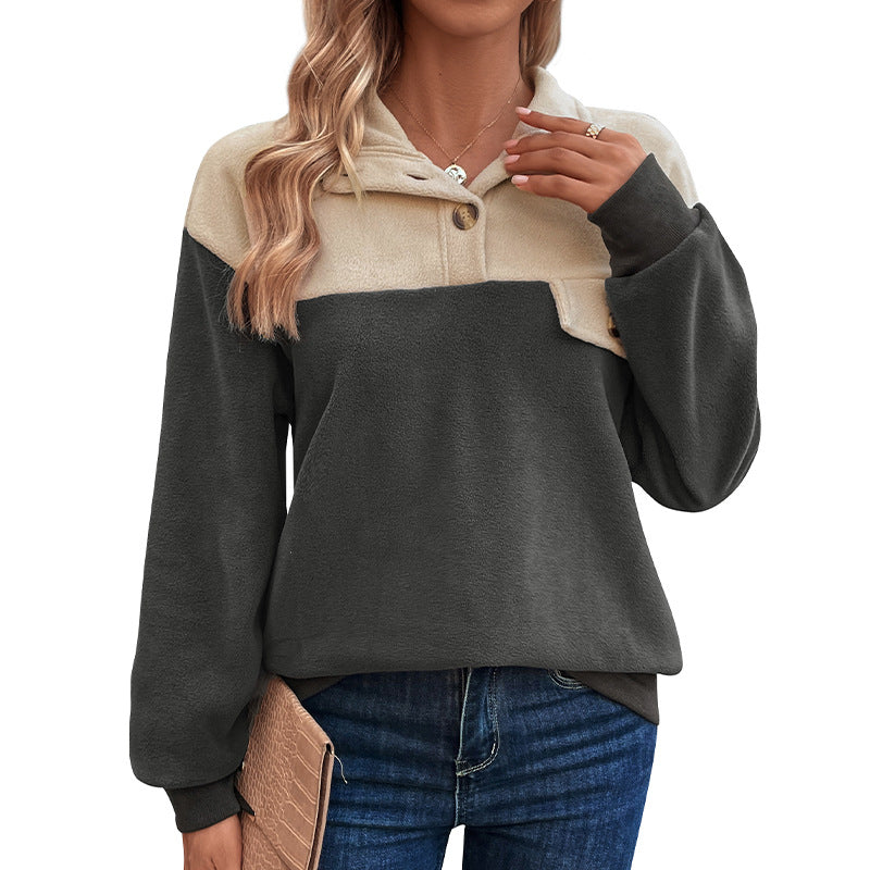 Damen Fleece Pullover mit Knopfverschluss und Taschen Drune