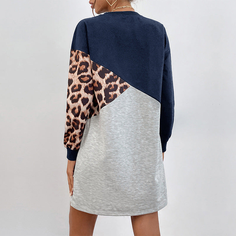 Damen Colorblock-Sweatkleid mit Leo-Ärmel und lockerer A-Linien-Silhouette Drune