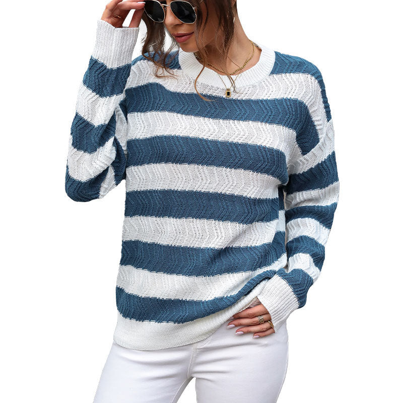 Damen Lässiger Strickpullover mit Wellenmuster Drune