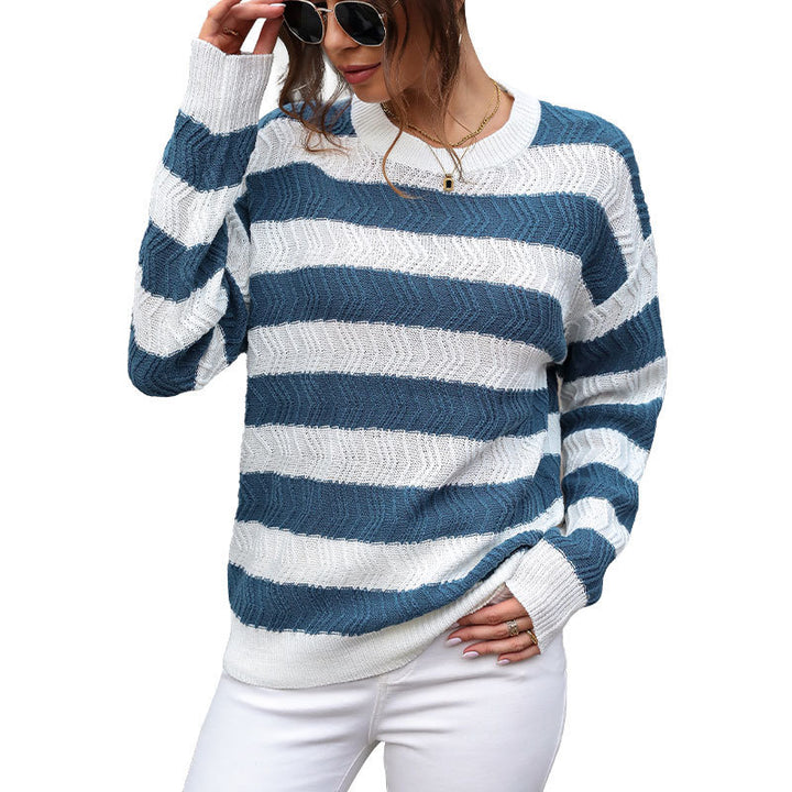 Damen Lässiger Strickpullover mit Wellenmuster Drune