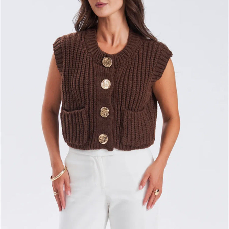 Damen Grobgestrickter Oversize Cardigan mit Zierknöpfen Drune