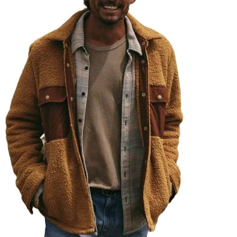 Herren Sherpa-Workjacke mit Brusttaschen aus Kontrastmaterial und Druckknopfverschluss Drune