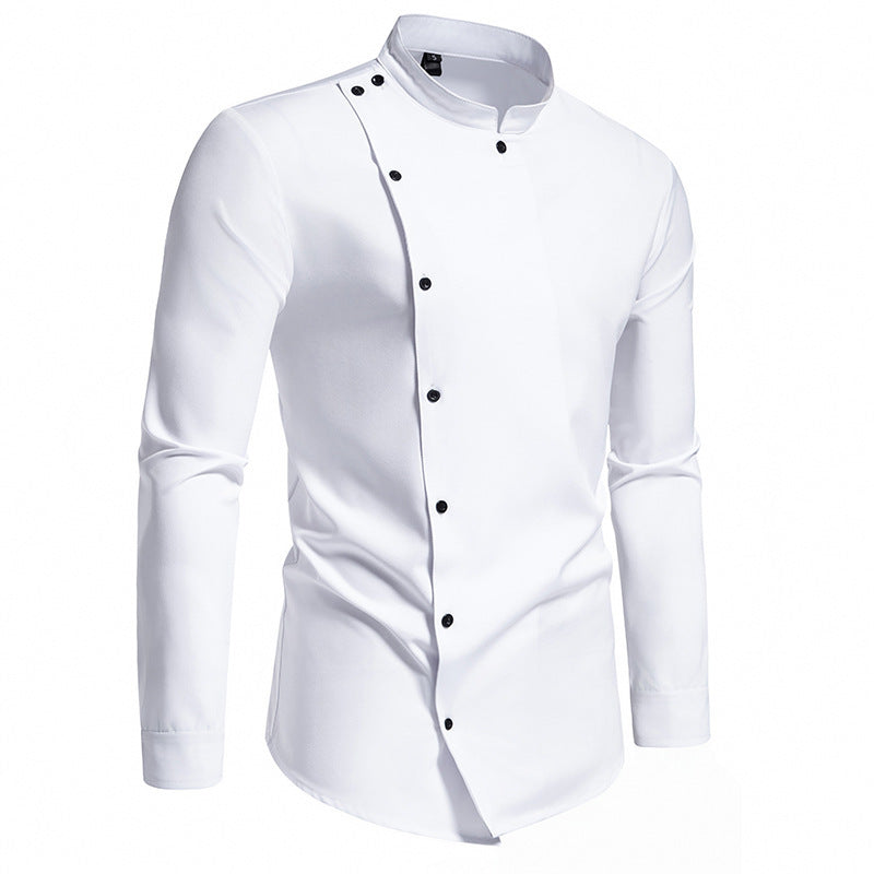 Herren modisches Hemd mit asymmetrischem Knopfdesign und elegantem Stehkragen Drune