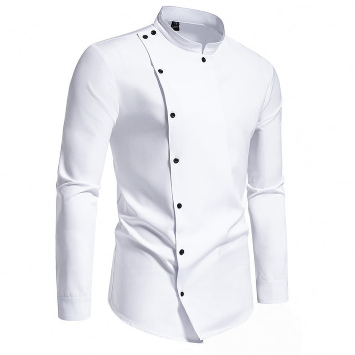 Herren modisches Hemd mit asymmetrischem Knopfdesign und elegantem Stehkragen Drune