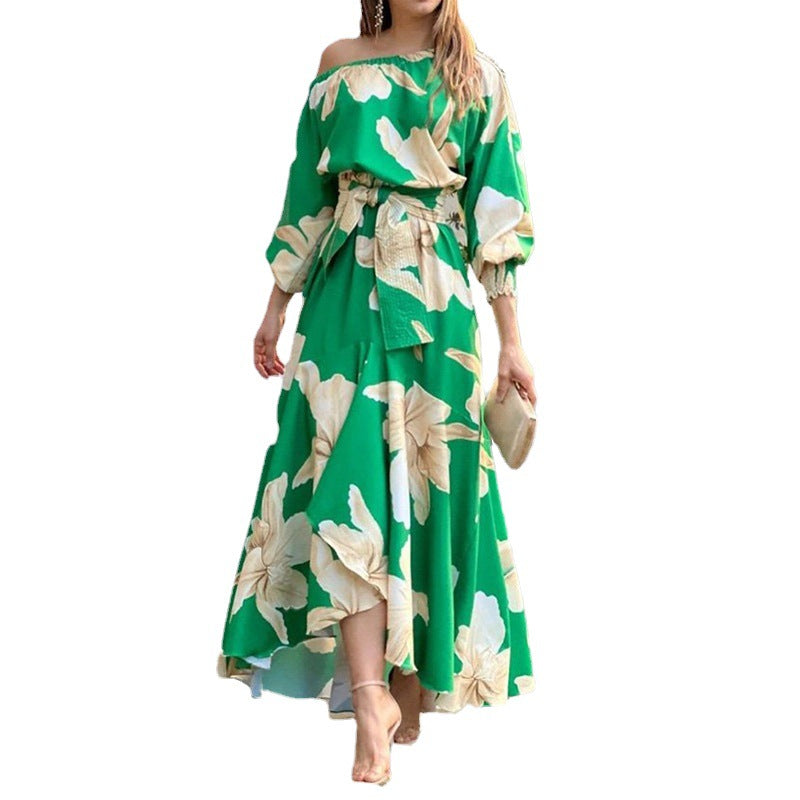 Damen Elegantes Maxikleid mit off-shoulder Design und Rüschendetails Drune