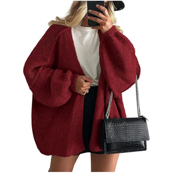 Damen Oversize Strickcardigan mit Ballonärmeln und offener Front Drune