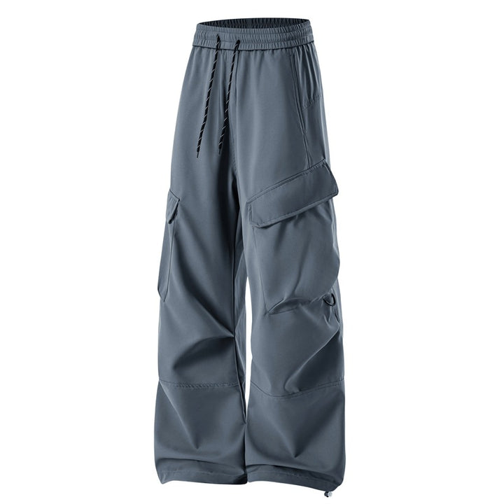 Herren weit geschnittene Utility-Cargo-Hose mit elastischem Bund, Kordelzug und großzügigen Klappentaschen Drune