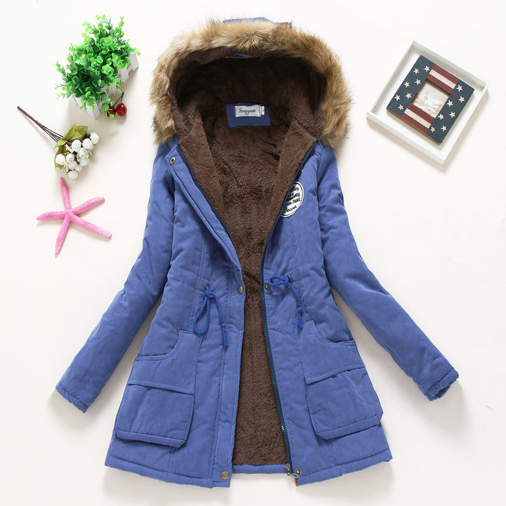 Damen taillierter Winterparka mit Teddyfutter Kunstfellkapuze und Tunnelzug Drune
