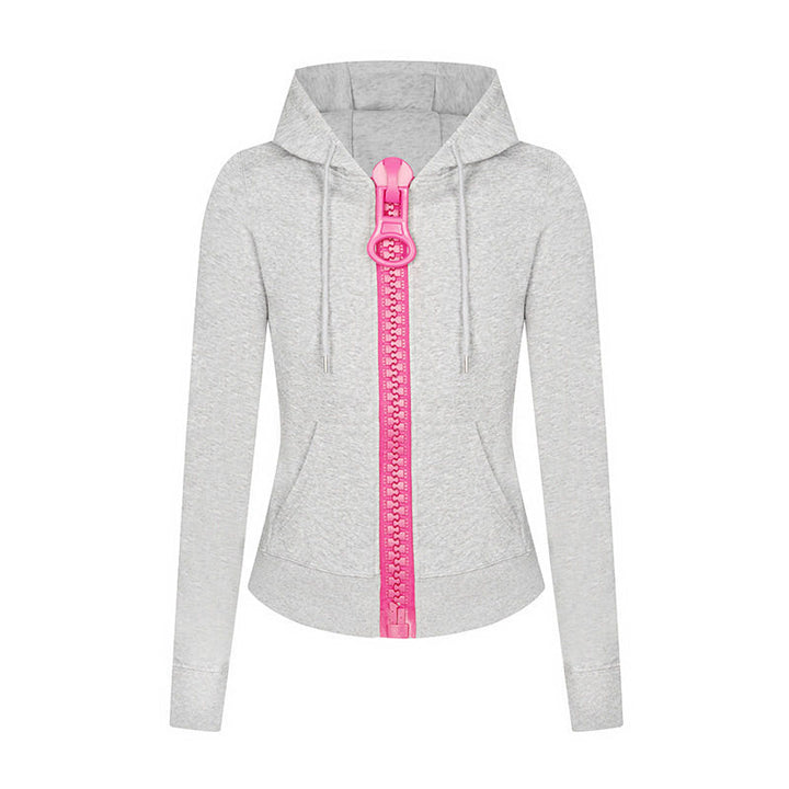 Damen Kapuzen-Sweatjacke mit markantem Zierreißverschluss und Kängurutasche Drune