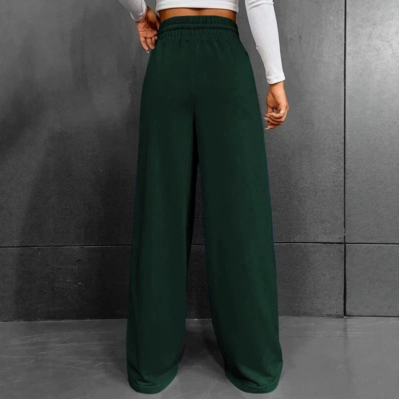 Damen nan weite High-Waist Palazzo-Jogginghose mit Kordelzug und Bügelfalte Drune