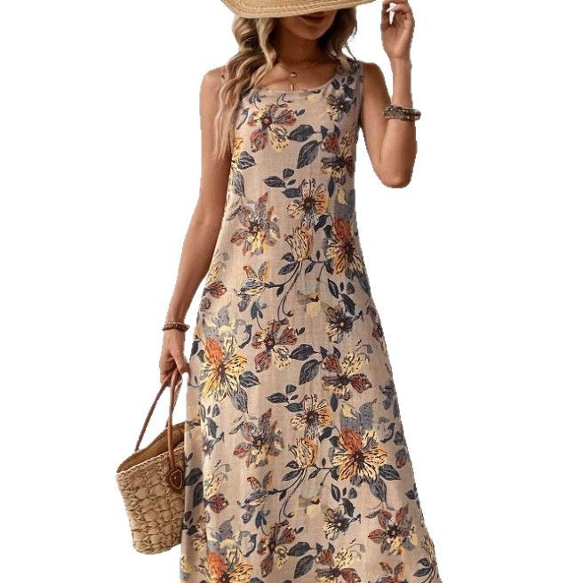 Damen Langes Sommerkleid mit floralem Muster und elegantem Schnitt Drune