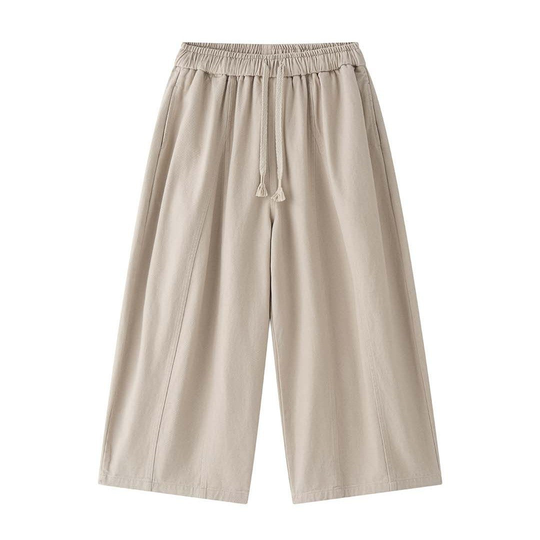 Damen Weite High‑Waist Canvas‑Culotte mit Kordelbund und Ziernähten Drune