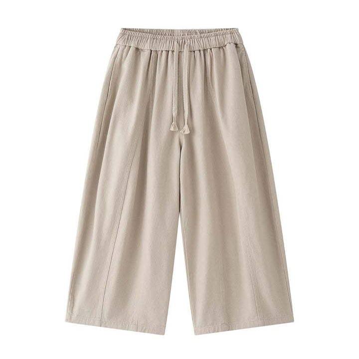 Damen Weite High‑Waist Canvas‑Culotte mit Kordelbund und Ziernähten Drune