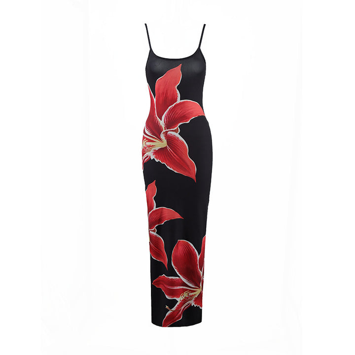 Damen Maxikleid mit traumhaftem Blumendruck und zarten Spaghettiträgern Drune