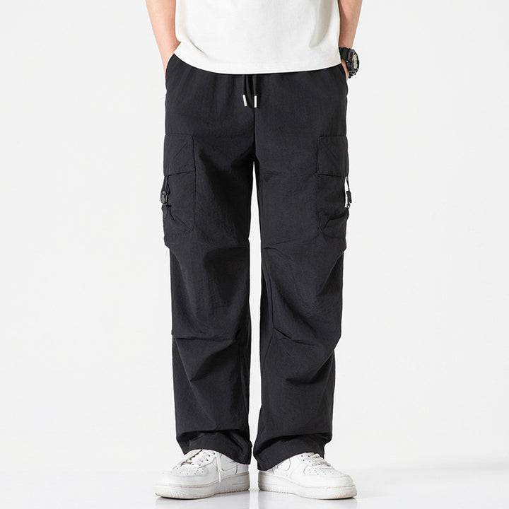 Herren Leichte Ripstop‑Trekking‑Cargohose mit Elastikbund, Kordelzug und Schnallen‑Cargotaschen Drune