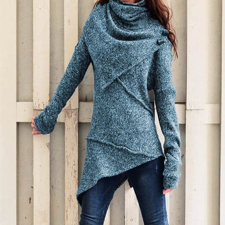 Damen asymmetrischer Boucle-Strickpullover mit großem Schalfkragen Drune