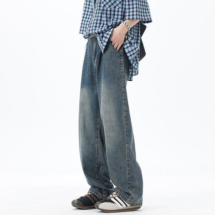 Herren Weite Denim-Jeans mit Vintage-Waschung und tiefem Schritt Drune