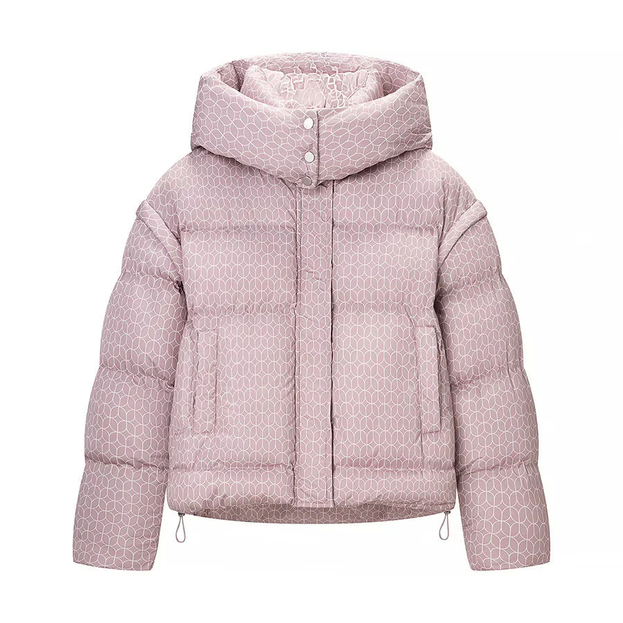 Damen nan kurze Boxy-Steppjacke mit grafischem Quiltmuster, großer Kapuze, verdeckter Druckknopfleiste und Tunnelzugsaum Drune