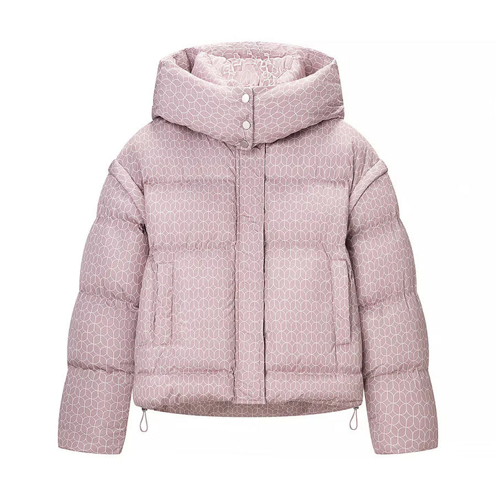 Damen nan kurze Boxy-Steppjacke mit grafischem Quiltmuster, großer Kapuze, verdeckter Druckknopfleiste und Tunnelzugsaum Drune