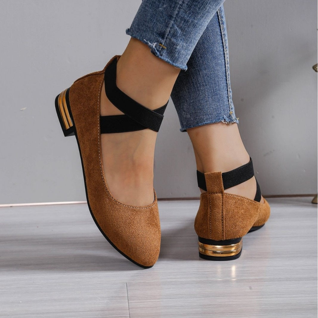 Damen Elegante Ballerinas mit elastischem Riemchen Drune