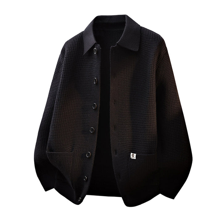 Herren Grobstrukturierte Hemdjacke-Strickcardigan mit Waffelstruktur, Hemdkragen & aufgesetzten Taschen Drune