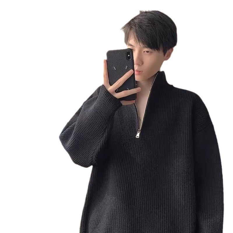 Herren Grobstrickpullover mit Stehkragen und Reißverschluss Drune