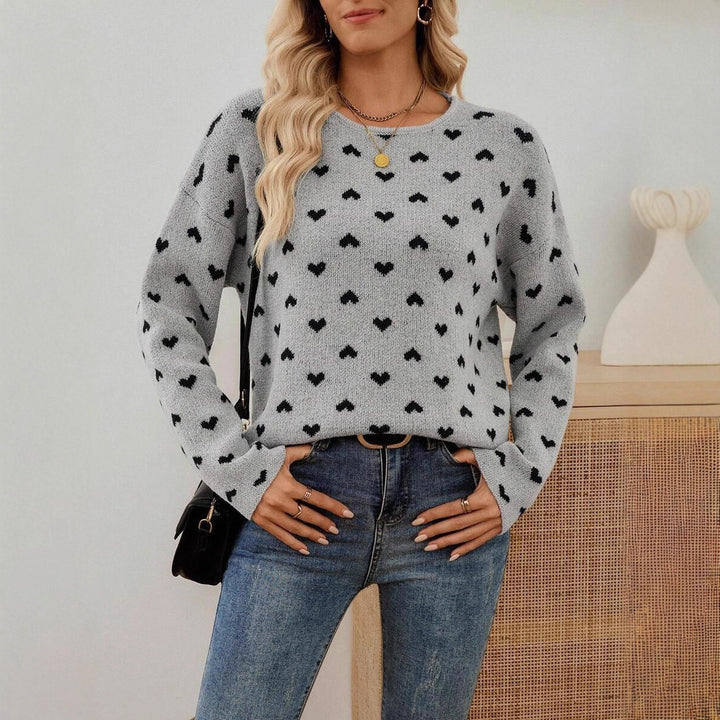 Damen Strickpullover mit Herzmuster und Rundhalsausschnitt Drune