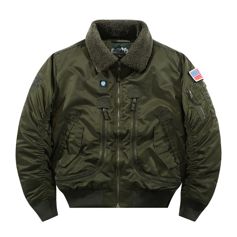 Herren Fliegerjacke mit Sherpa-Kragen und multifunktionalen Taschen Drune