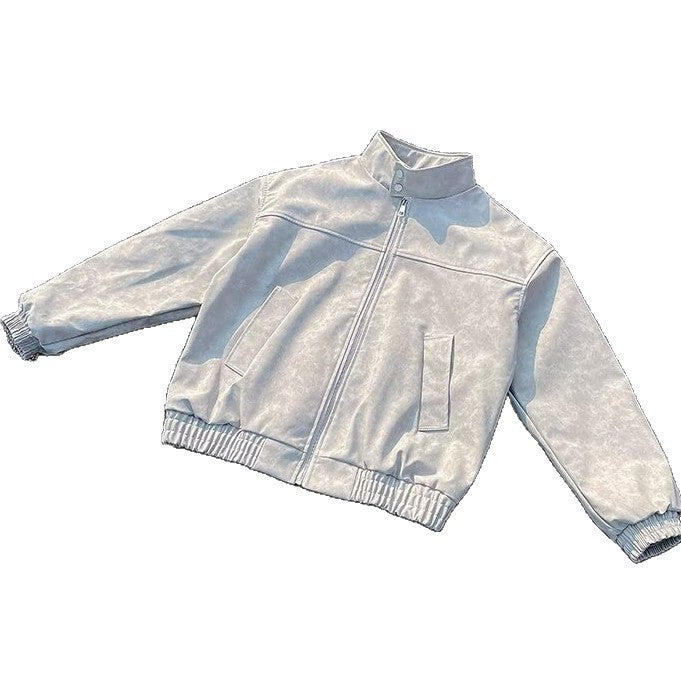 Unisex Kurz geschnittene Oversize-Bomberjacke mit Stehkragen und elastischem Saum Drune