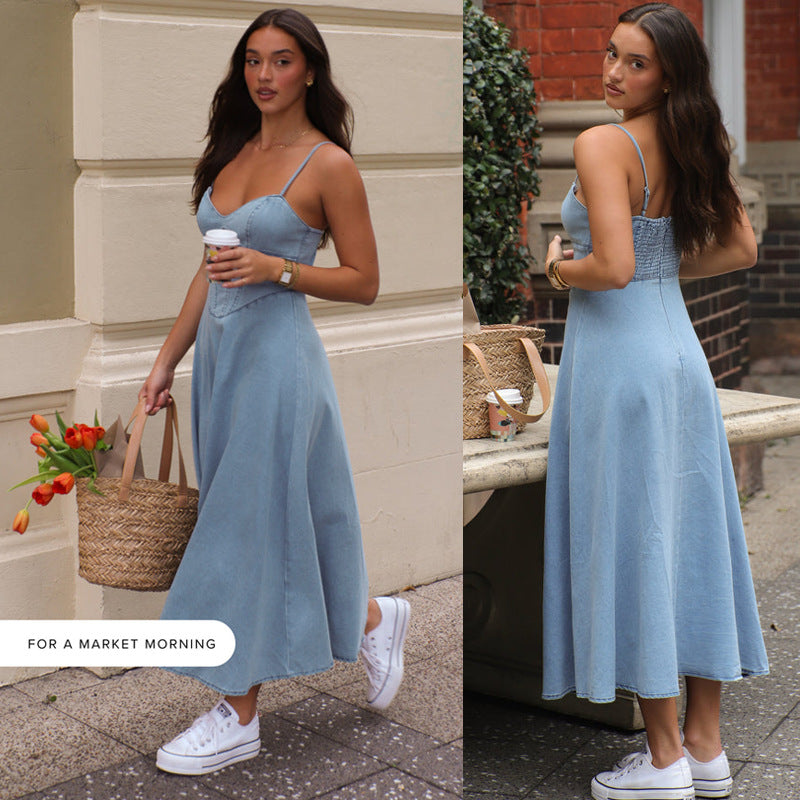 Damen Midikleid mit schmalen Trägern und taillierter Silhouette Drune
