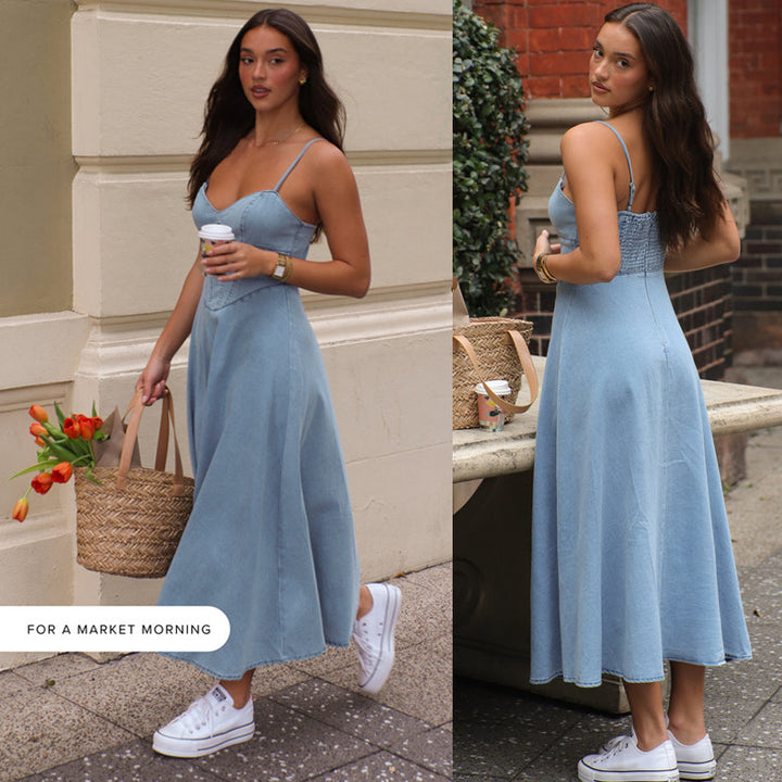 Damen Midikleid mit schmalen Trägern und taillierter Silhouette Drune