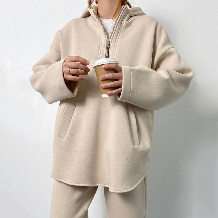 Damen lässiger Hoodie mit hochwertigem Reißverschluss und elastichem Bund Drune