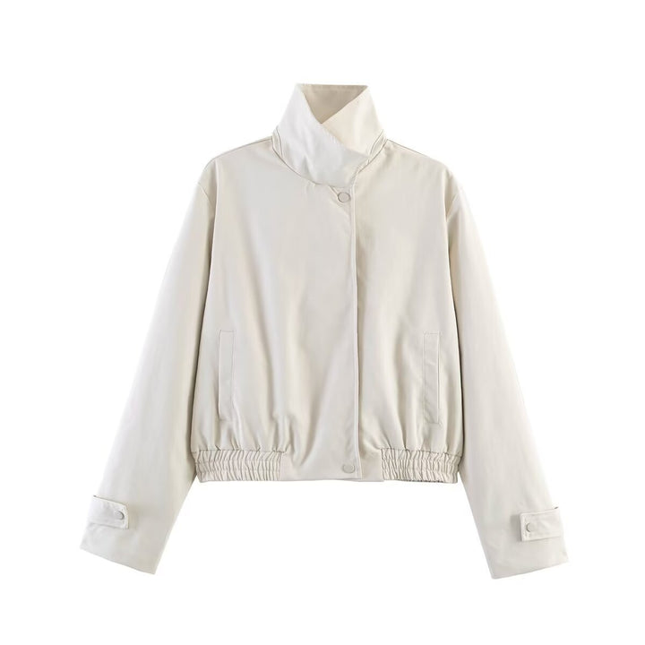 Damen Kurz geschnittener Boxy-Blouson mit hohem Stehkragen, Druckknopfleiste und elastischem Saum Drune