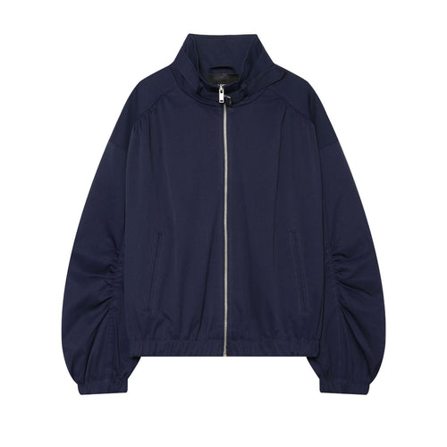 Damen Cropped Bomberjacke mit Stehkragen und gerafften Ballonärmeln Drune