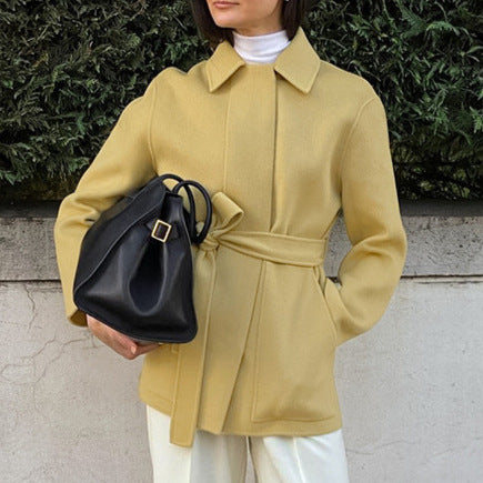 Damen Modische Oversized-Jacke mit Gürtel und hochgeschlossenem Kragen Drune